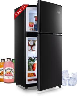 Akoasm - 3.5 Cu.Ft Top-Freezer Refrigerator with 7-Temp Control – Compact 2-Door Fridge for Kitchen, Office, Energy-Saving - Black