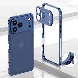 Dteck - Metal Frame Heat Dissipation Rugged Shockproof Bumper Frame Phone Case with Lens Cover For Apple iPhone 17 Pro Max - Titaniumblue