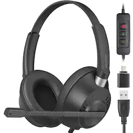 Delton - 42y USB/USB-C Stereo Headset with Noise Cancelling Microphone (DWH42YAC) - Black