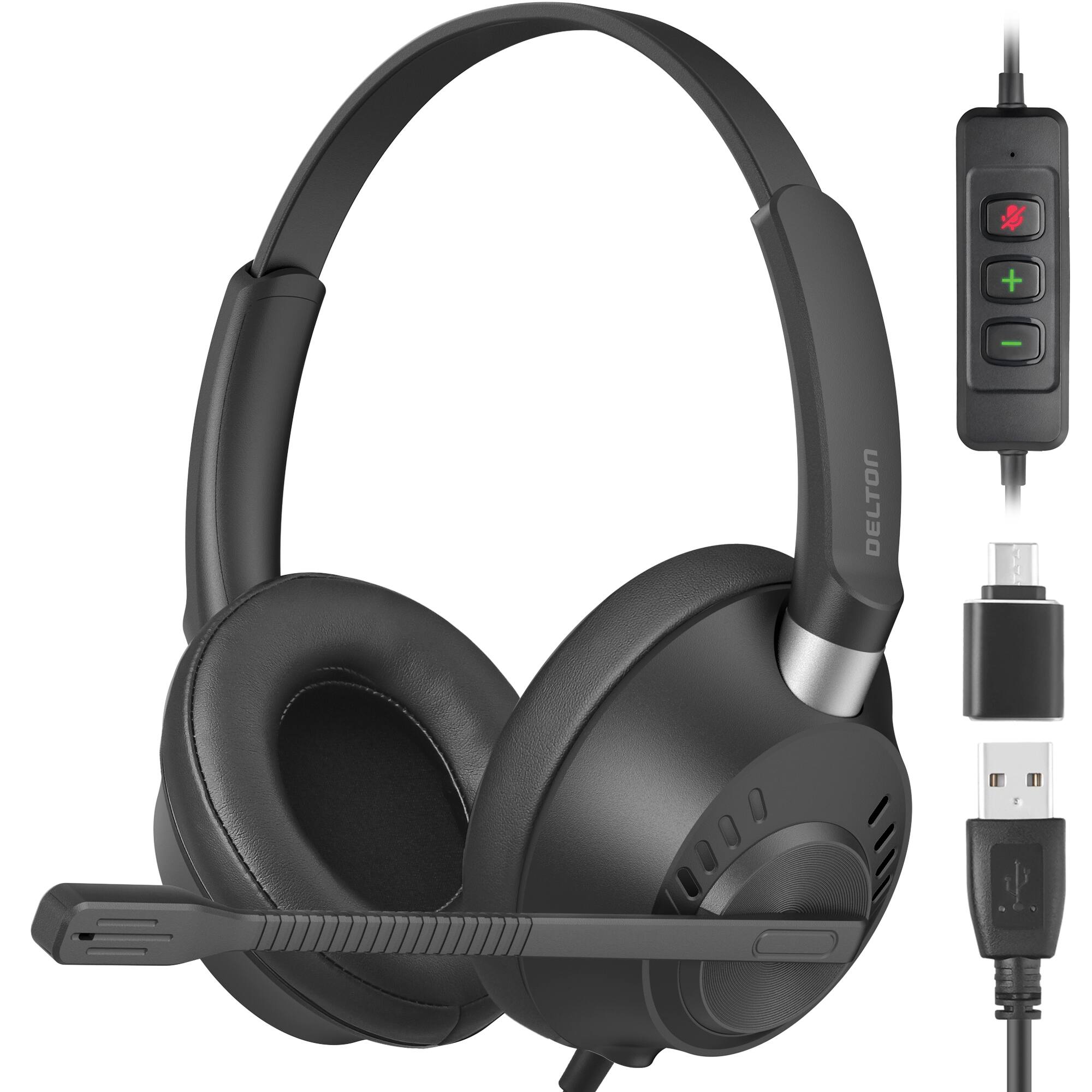 Front. Delton - Delton 42y USB/USB-C Stereo Headset with Noise Cancelling Microphone (DWH42YAC) - Black.