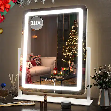 Front. Stylel Star - Vanity Mirror With Lights - 15"x12.6" Led Lighted Makeup Large Touch Screen 3-color Lighting Dimmable For Desk Tabletop.