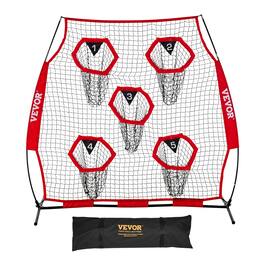 VEVOR - 6 x 6 ft Football Trainer Throwing Net, Training Throwing Target Practice Net with 5 Target Pockets, Knotless Net - Red