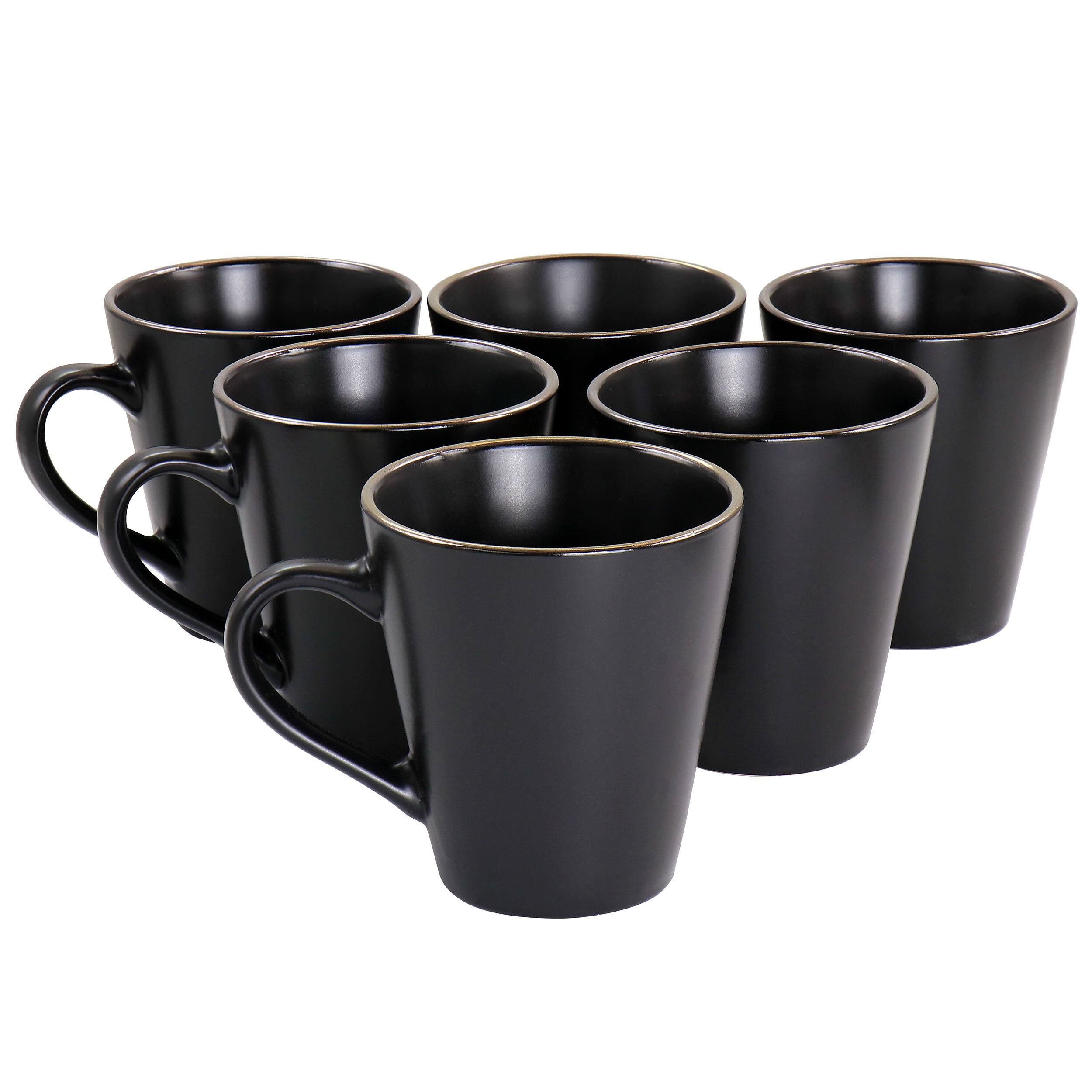 Front. Elama - Elama Paul 6 Piece Stoneware Mug Set in Matte Black with Gold Rim - Black.