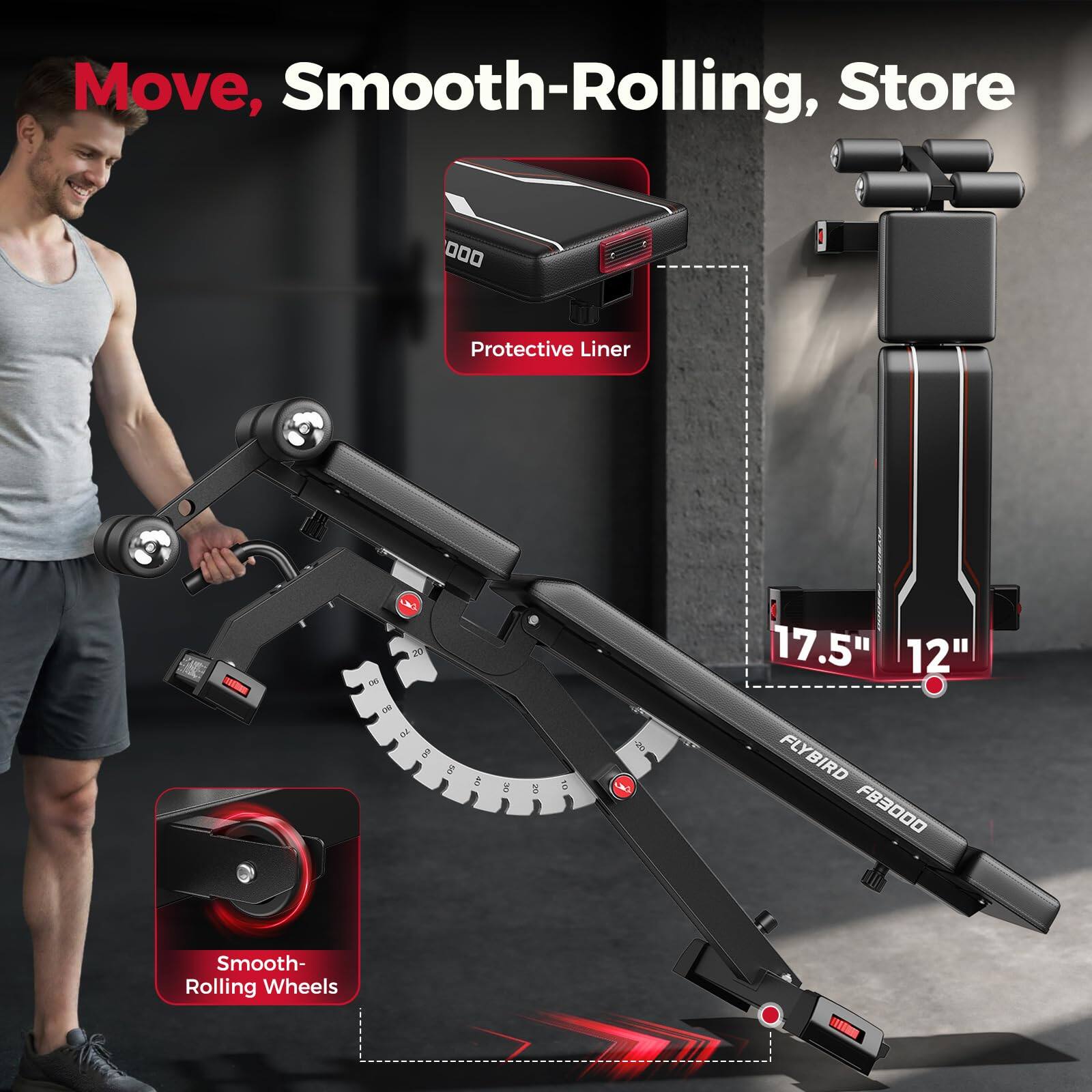 Move, Smooth-Rolling, Store

Protective Liner

Smooth-Rolling Wheels

17.5" 12"

FLYBIRD FB300D