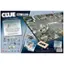 The image features a Clue game board for "Clue: The Office," which is based on the popular TV show "The Office." The game board is designed for six players and has various locations and weapons, including a stapler, a cup, a keyboard, and a cell phone. The objective of the game is to solve the mystery by figuring out who is the culprit, what weapon was used, and where the crime took place. The game also includes a crossword puzzle and a list of suspects, such as Dwight, Andy, and Michael. The image also shows a map of the Dunder Mifflin office, which is the setting for the game.