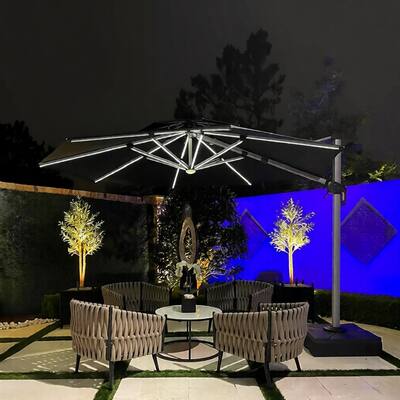PURPLE LEAF 11 ft. Patio Octagon Aluminum Solar Powered LED Cantilever Outdoor Offset Umbrella with Base for Garden Deck Pool Black BBYGLRRDT11-BKWB - Best Buy PURPLE LEAF 11 ft. Patio Octagon Aluminum Solar Powered LED Cantilever Outdoor Offset Umbrella with Base for Garden Deck Pool Black BBYGLRRDT11-BKWB - Best Buy
