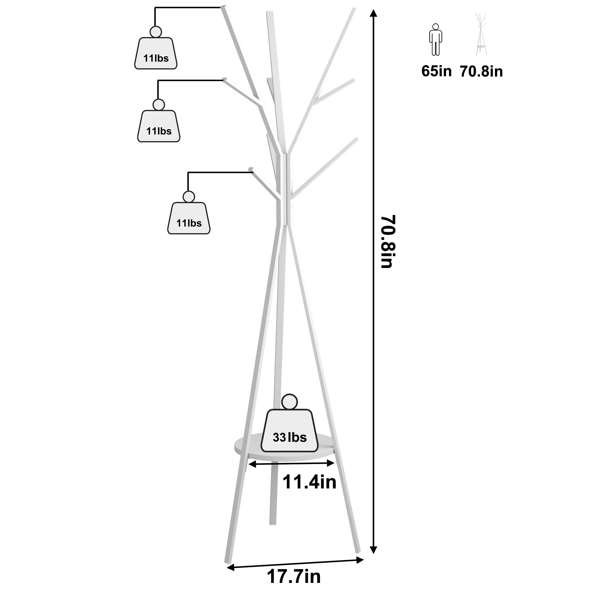 11 lbs  
11 lbs  
11 lbs  
33 lbs  
65 in  
70.8 in  
11.4 in  
17.7 in