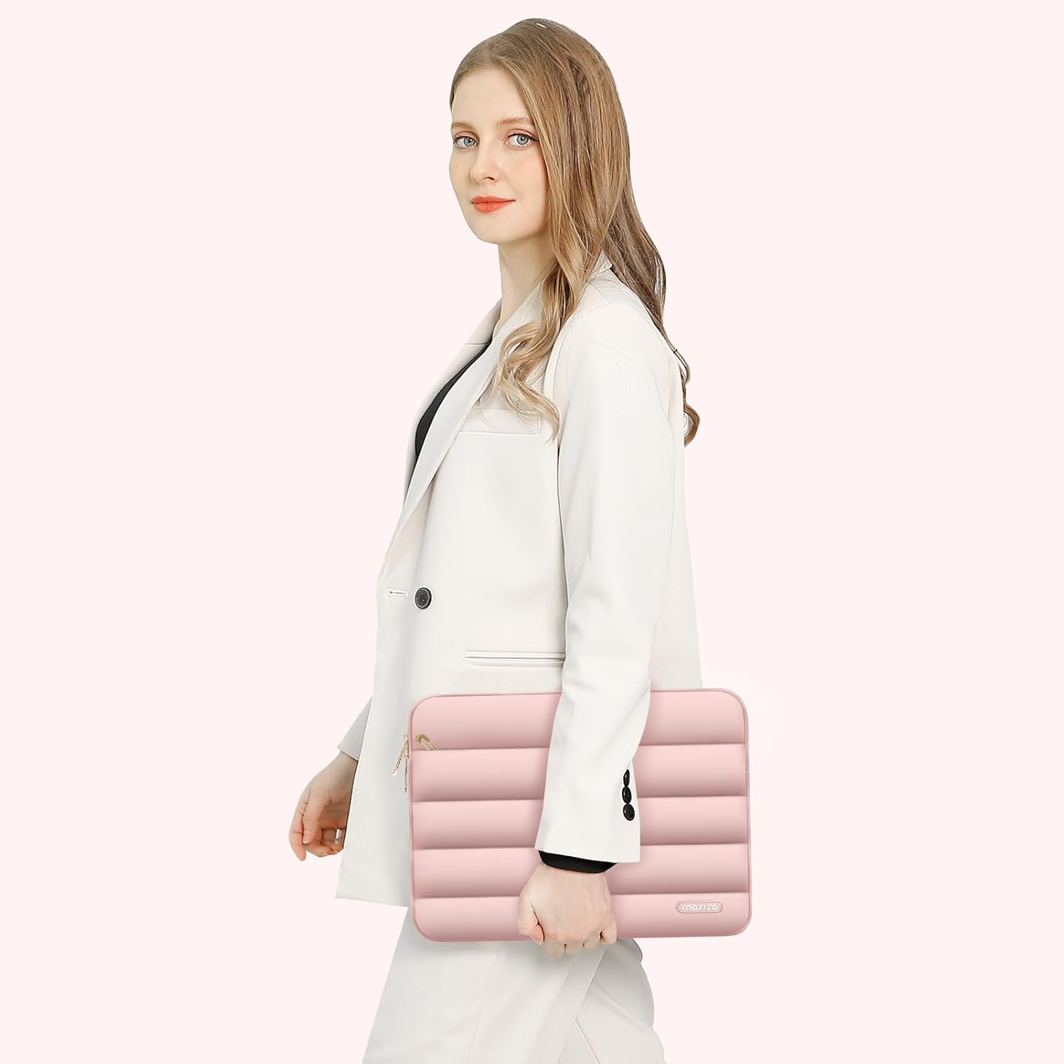 Alt View 2. mosiso - Puffy Laptop Sleeve 17-17.3 inch for Dell XPS/HP Pavilion/Ideapad/Acer/Alienware/HP Omen Notebook - Pink.