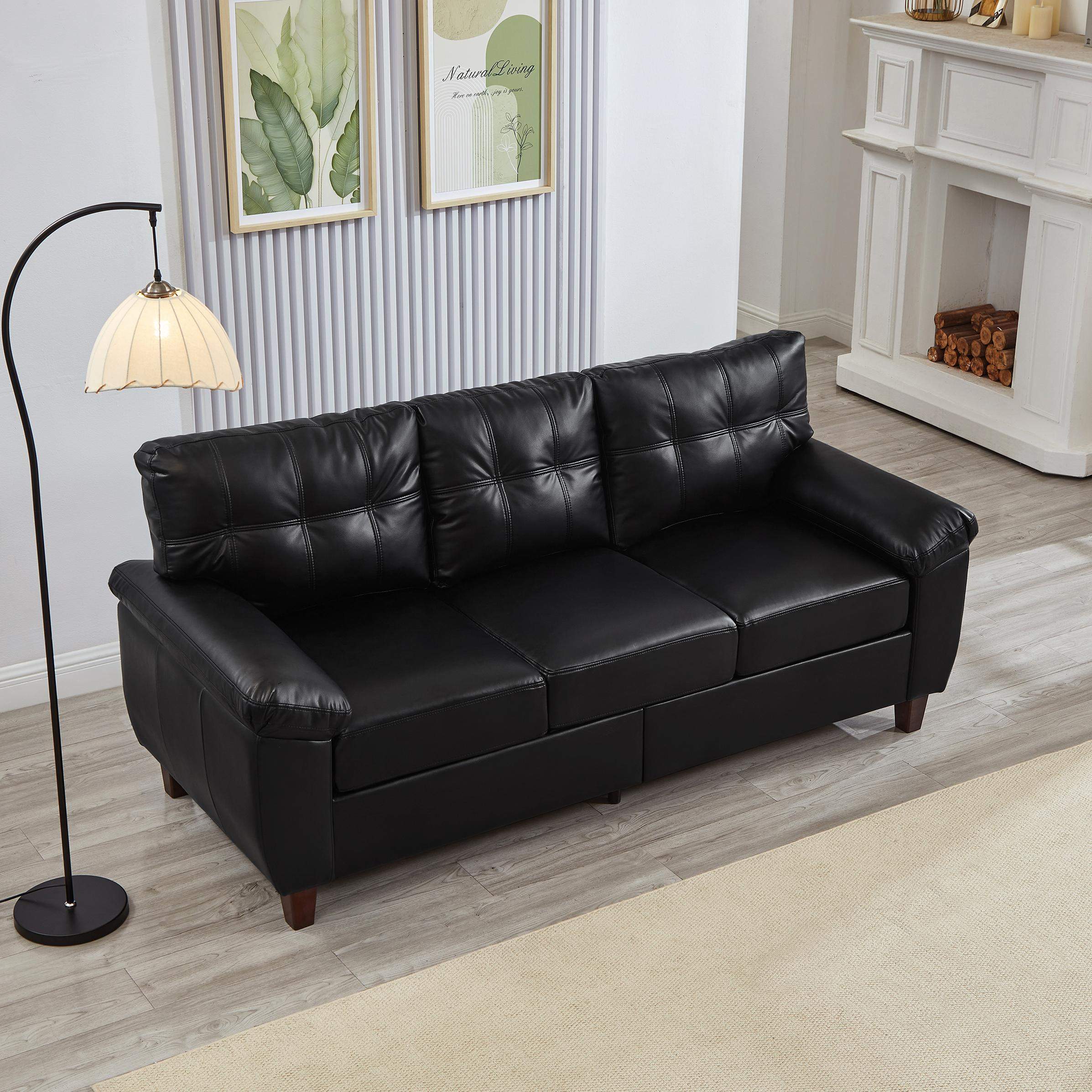 Roomtec 79 inch Three Seater Sofa Modern Design Faux Leather ...