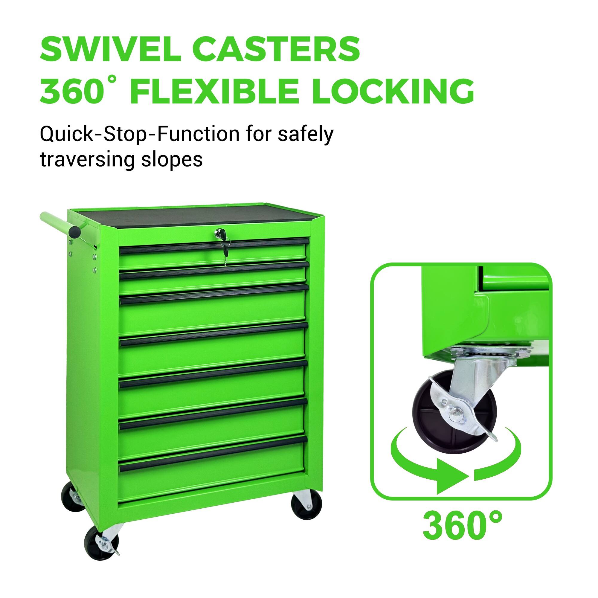 SWIVEL CASTERS  
360° FLEXIBLE LOCKING  
Quick-Stop-Function for safely traversing slopes