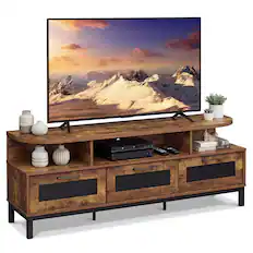 Front. Costway - Costway TV Stand for TVs up to 75" Entertainment Center with 3 Storage Drawers Open Shelves - Rustic Brown.