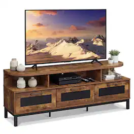 Costway - TV Stand for TVs up to 75" Entertainment Center with 3 Storage Drawers Open Shelves - Rustic Brown
