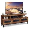 Costway - TV Stand for TVs up to 75" Entertainment Center with 3 Storage Drawers Open Shelves - Rustic Brown