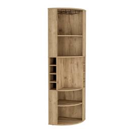 TuHome - Oban Corner Bar Cabinet with Five Shelves, Eight Bottle Cubbies andSteamware, Bar Room - Macadamia