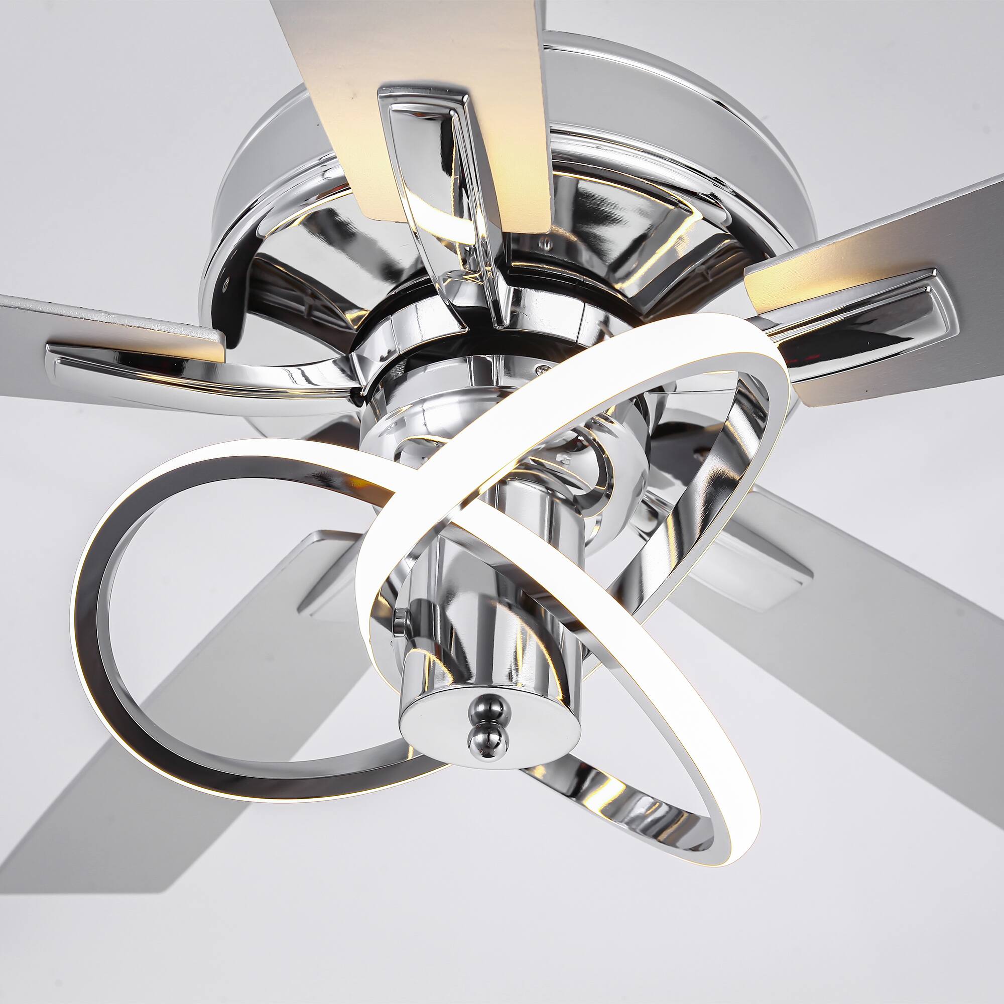 Alt View 5. Parrot Uncle - 52-Inch Modern Chrome Integrated LED Ceiling Fan with Light and Remote Control - Chrome.