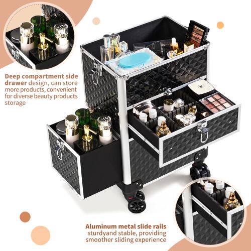 Deep compartment side drawer design, can store more products, convenient for diverse beauty products storage. Aluminum metal slide rails sturdy and stable, providing a smoother sliding experience.