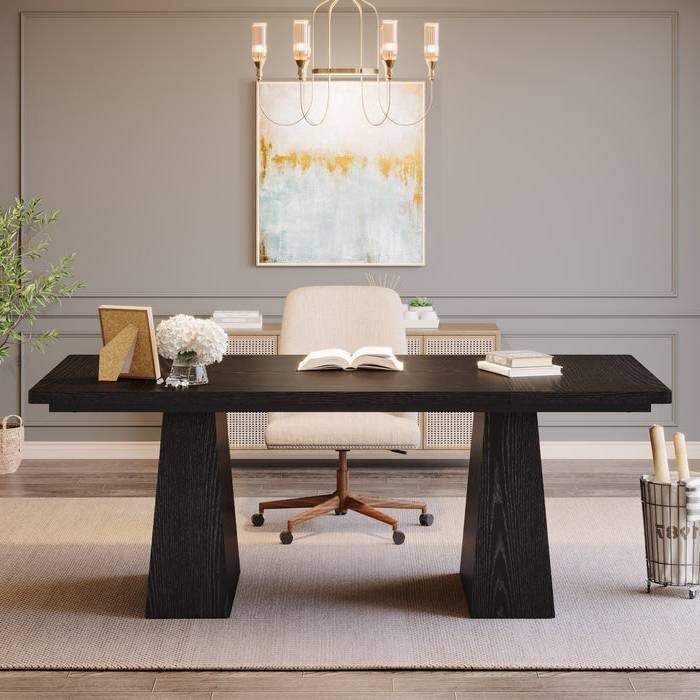 Left. SlickBlue - Modern Home Office Computer Desk Workstation with Storage - Black.