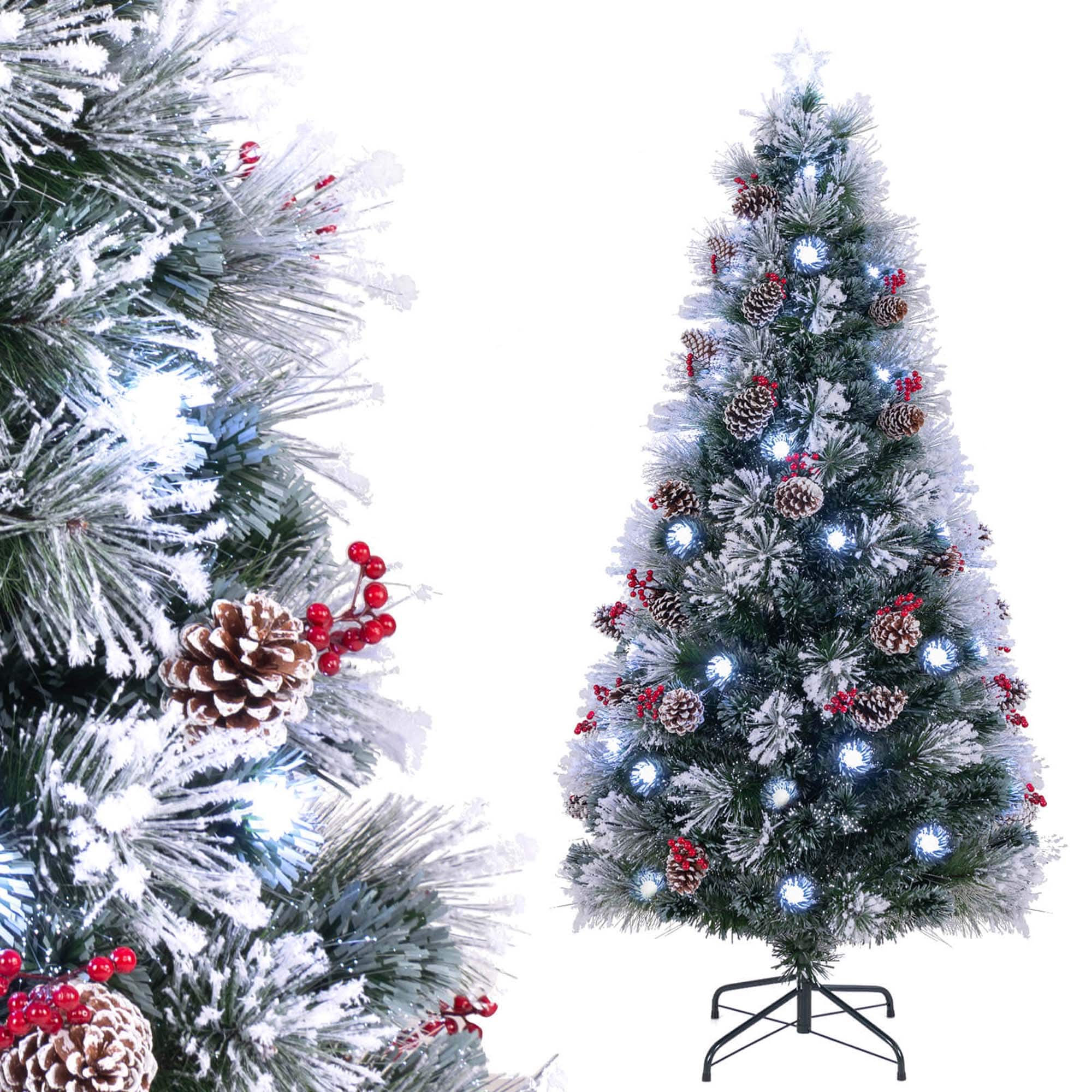 Costway - 7 FT Flocked Christmas Tree Artificial Xmas Tree with 270 Branch Tips &Pine Needles - White,Green