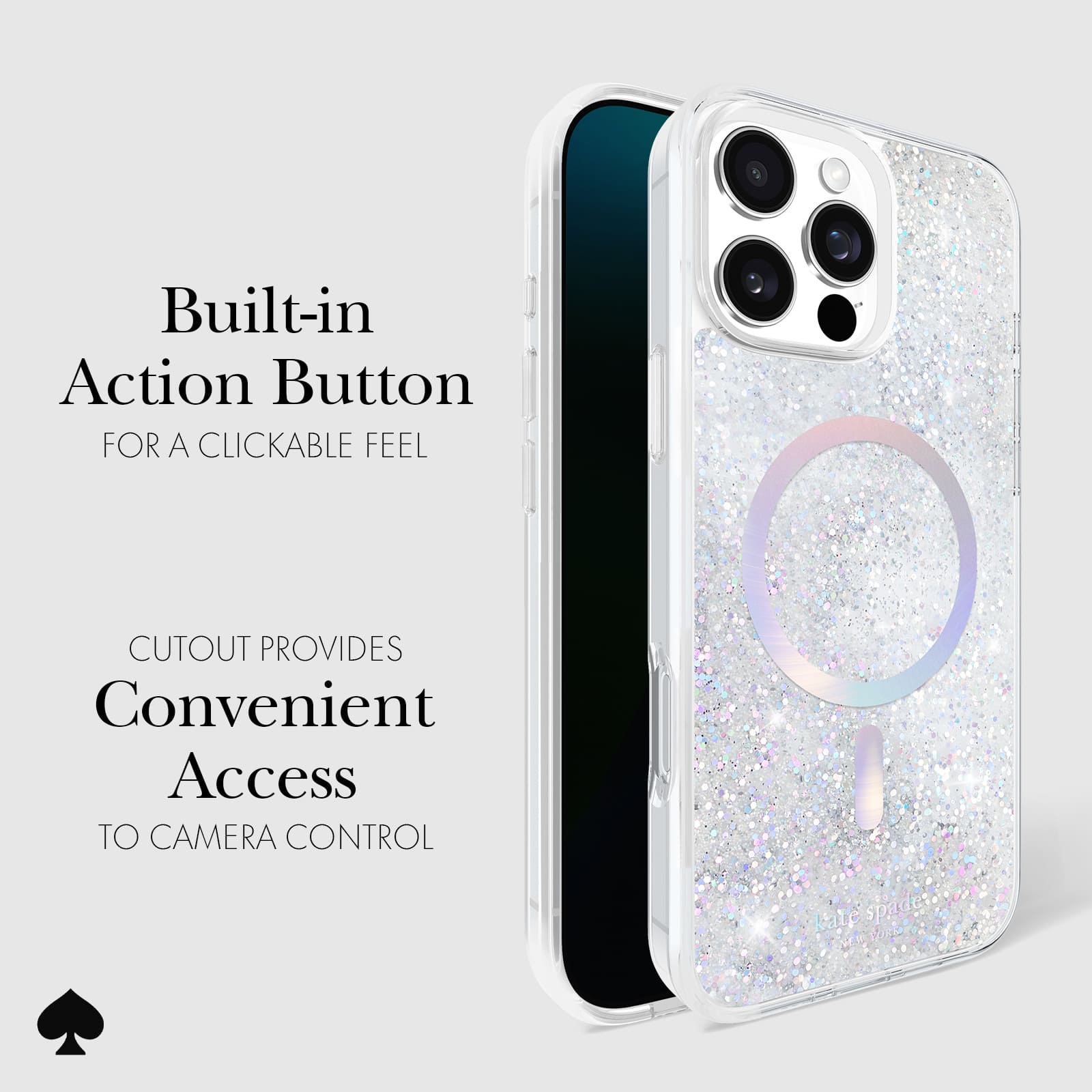 Built-in Action Button for a Clickable Feel Cutout Provides Convenient Access to Camera Control.
