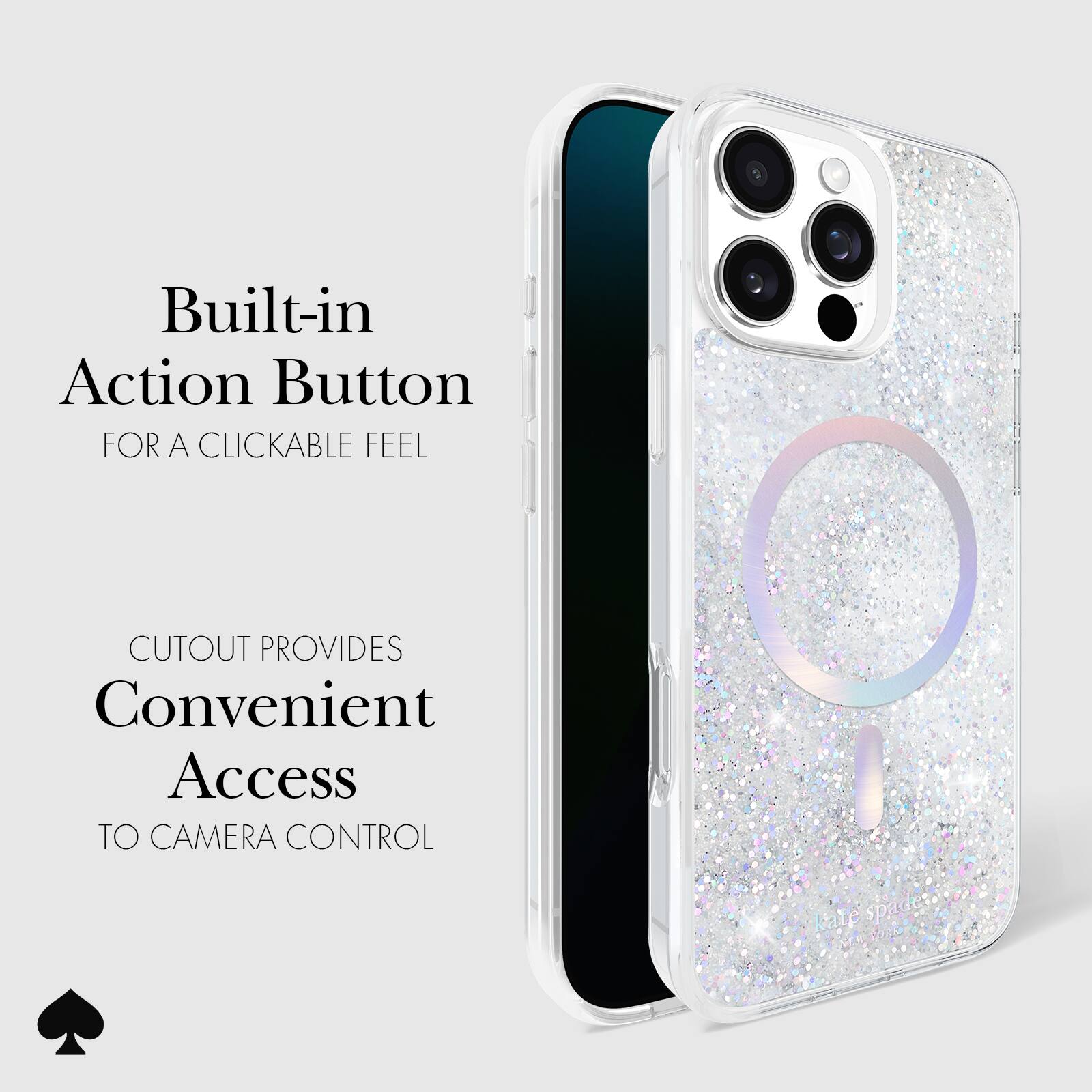 Built-in Action Button for a Clickable Feel Cutout Provides Convenient Access to Camera Control.