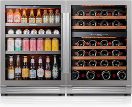 Ca'Lefort - 48 Inch Wine Beverage Refrigerator,3 color LED Wine Fridge,Built-in Wine Beverage Cooler, Holds 220 Cans and 52 Bottles - Stainless Steel