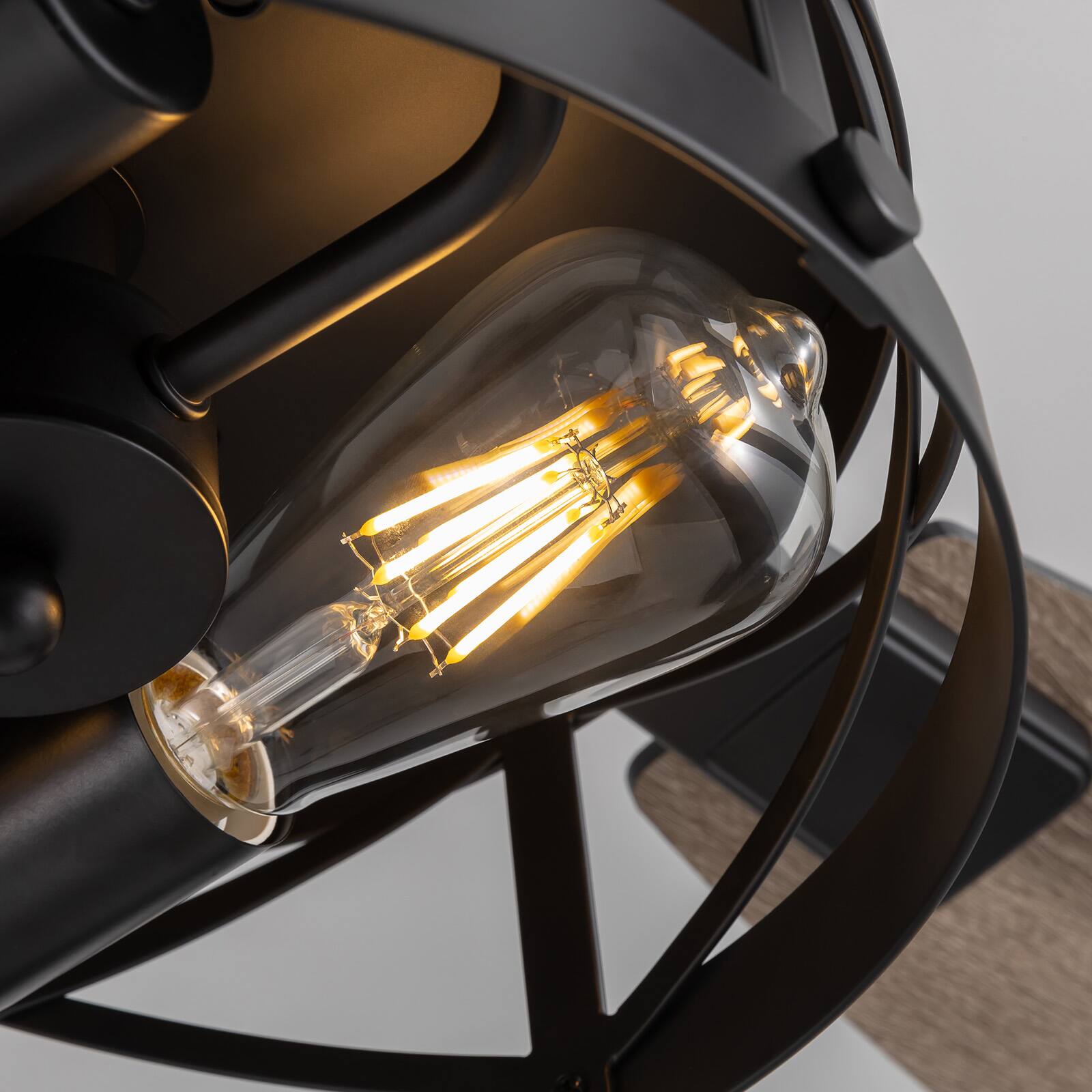 Alt View 6. Siljoy - 52-in Rustic Cage Ceiling Fan with Walnut or Black Color Blades Ceiling Fan With Light - Remote Included ( 5-Blade ) - Matte Black.