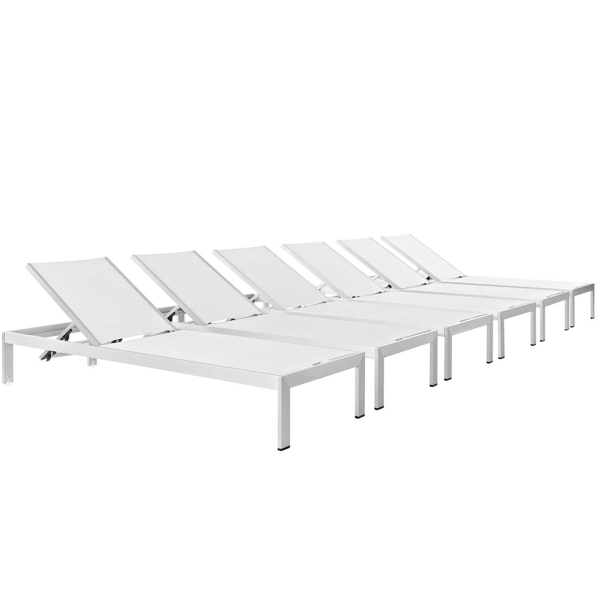 Front. Modway - Shore Outdoor Patio Aluminum Chaise Set of 6 - Reclining, 25 in Seat Width, Armless - Silver White.