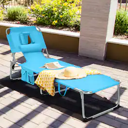 Gymax - Portable Beach Chaise Lounge Chair Folding Reclining Chair w/ Facing Hole - Turquoise