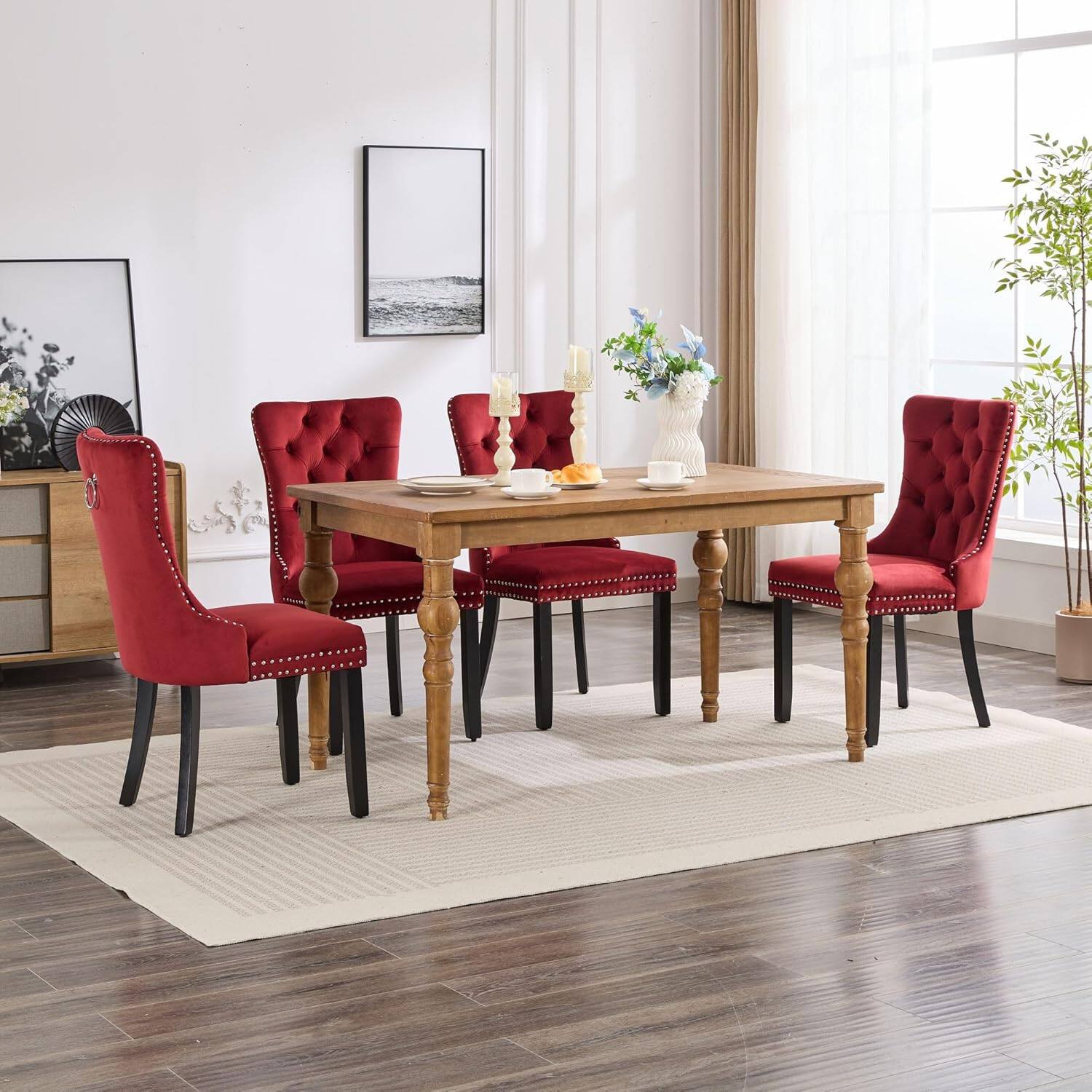 Alt View 2. Trinkets Crazed - Velvet Dining Chairs Set of 2, Upholstered High-end Tufted Dining Room Chair with Wood Legs Nailhead Trim for Kitchen - Burgundy.