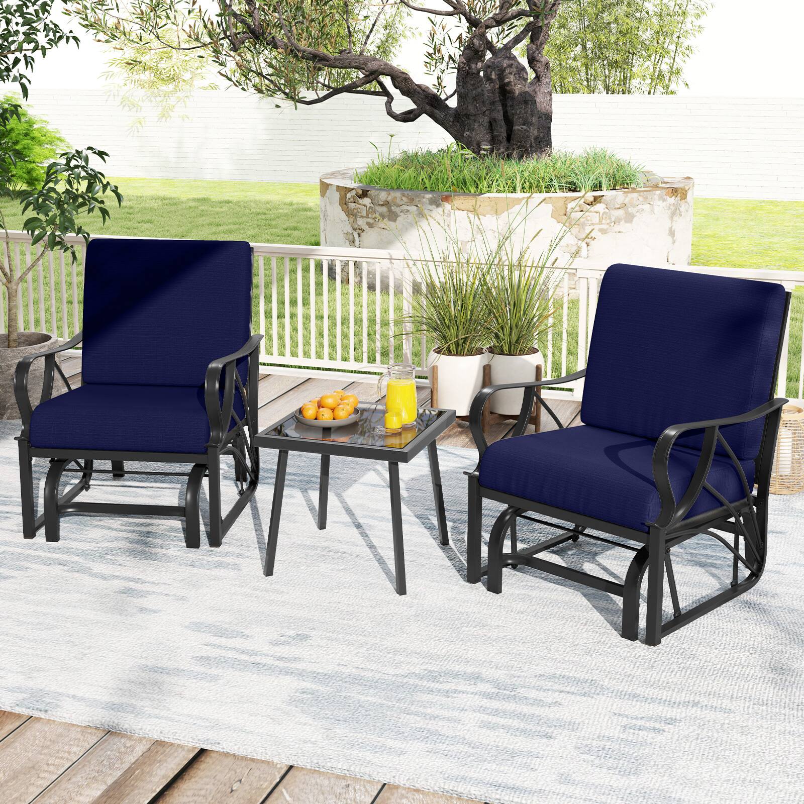 Alt View 8. Gymax - Gymax Patio Glider Chair Single Outdoor Rocking Chair w/ Seat & Back Cushions Navy - Navy.