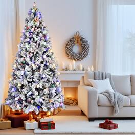 Resenkos - Artificial 8ft Flock Christmas Tree with 1793PE/PVC Mixed Branch Tips, 470L warm lights - White