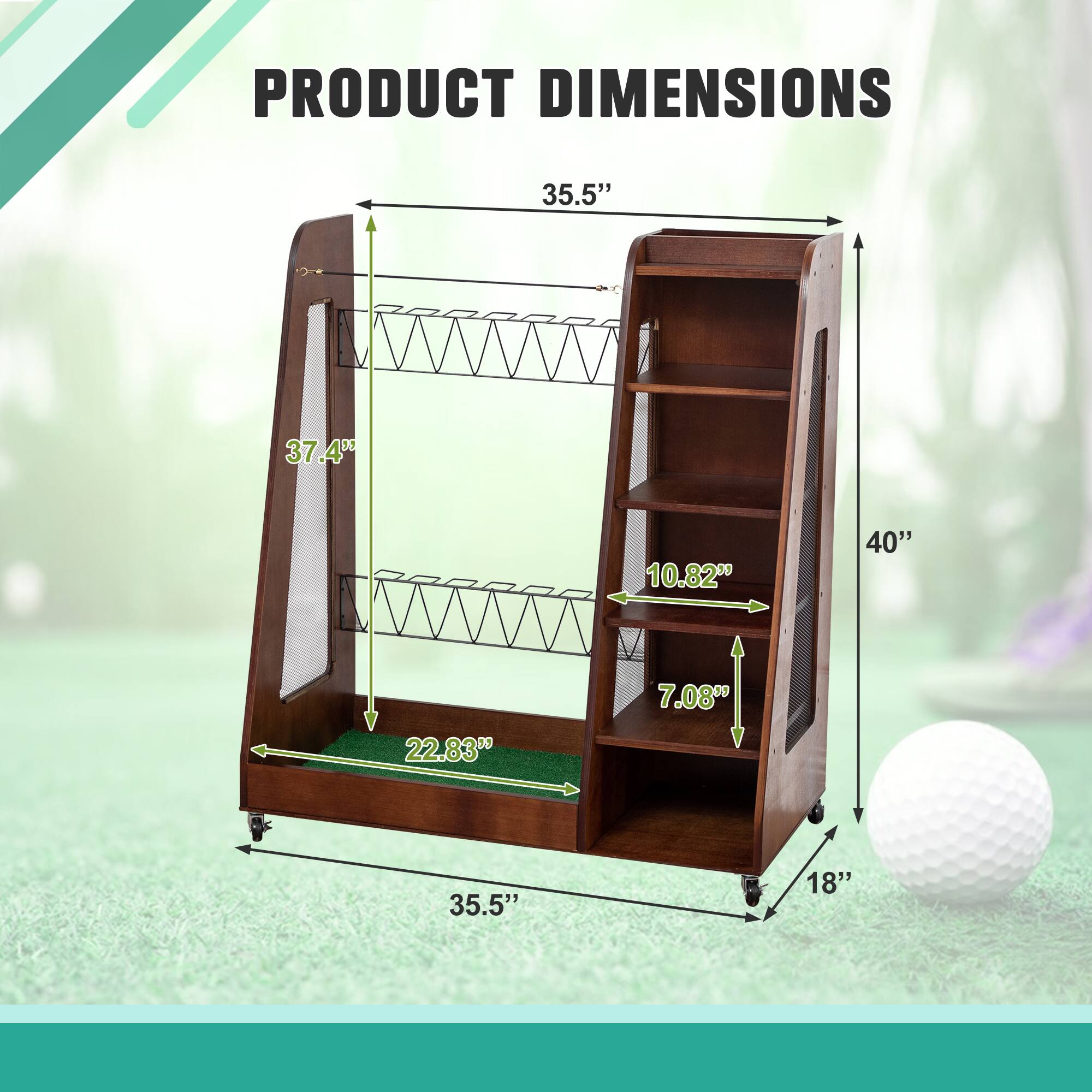 PRODUCT DIMENSIONS

- Height: 40"
- Width: 35.5"
- Depth: 22.83"
- Shelf Depth: 10.82"
- Shelf Height: 7.08"
- Overall Height: 37.4"
- Base Width: 35.5"
- Base Depth: 18"
