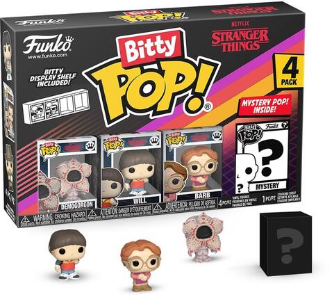 HETL aIt SHWAE 1Op FUAl en NETFLIX Funko. STRANGER . Bitty THINGS www.funko.com DISPLAY BITTY SHELF 4 INCLUDED! PACK POP! R MYSTERY INSIDE! Funke POP! ? Bitty Batty STRAKER FOP! Bitty FOP! STRAKER Bitty SHAKER FOP! FOP! E ? ? MYSTERY STACKING SHELF 4RIFZ BARB VIm FIGURES PC/PZ ESTANTE APILABLE WILL ASFIXA, FISURINES EN VINYLE 1 ETAGERE EMPILABLE DEMOGORGON ADVERTENCIA: PELIGRO DE 4 4PC/PZ FIGURAS DE VINIL merares de 3 meses D'TOUFFEMENT. adecude p nios ATTENTION: DANGER pequeas No is de 36 mos. ares HAZARD. a entants de nons WARNING: CHOKING pieces i convent pos 36 months Pettes for children under Small per Not suibble ?