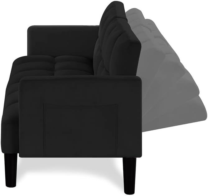 Alt View 5. Trinkets Crazed - Velvet Futon Couch Convertible Folding Sofa Bed Tufted Couch for Apartment  - black.