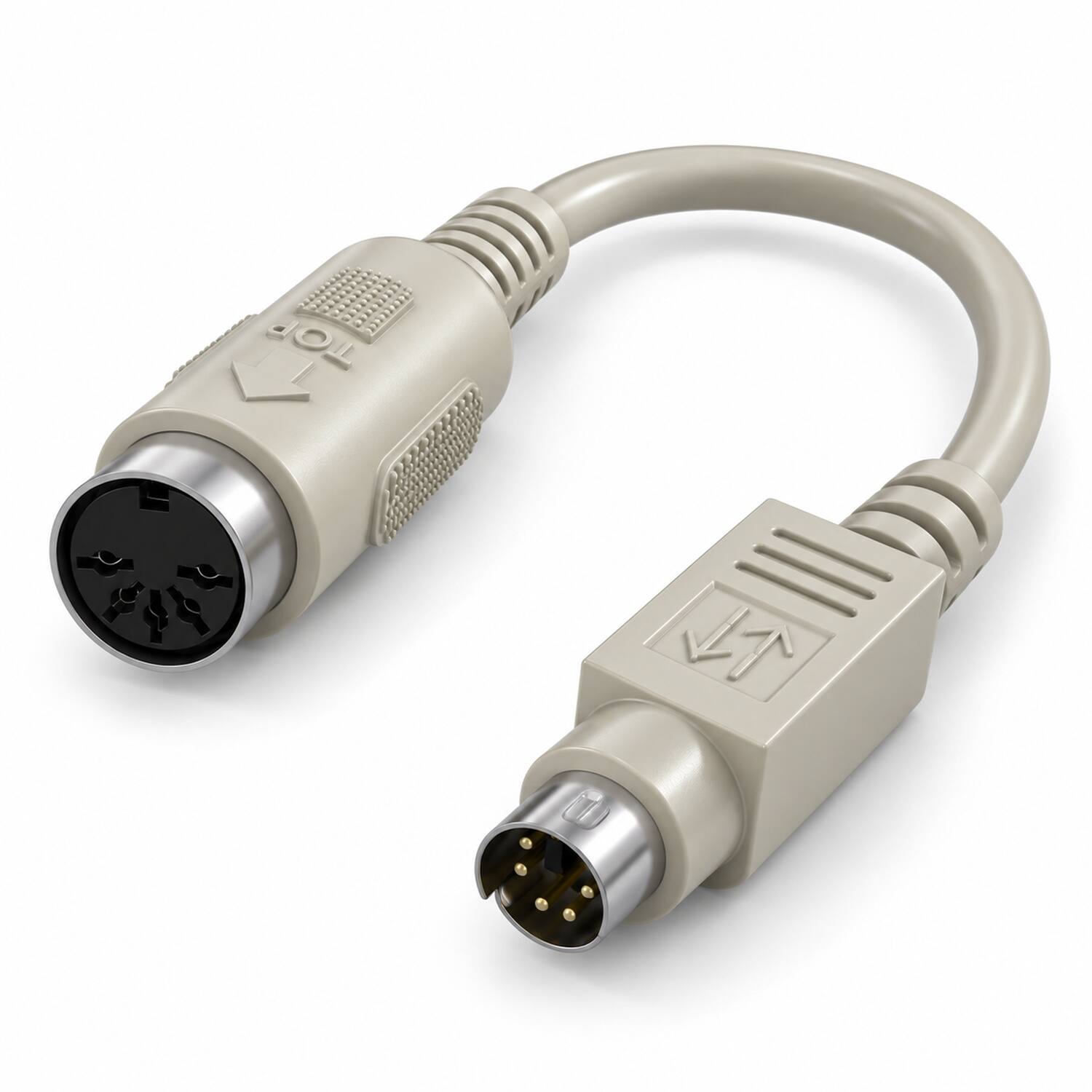 Angle. Sanoxy - 6" DIN5 Female to Mini-DIN6 Male AT to PS/2 Keyboard Adapter Cable - Beige.