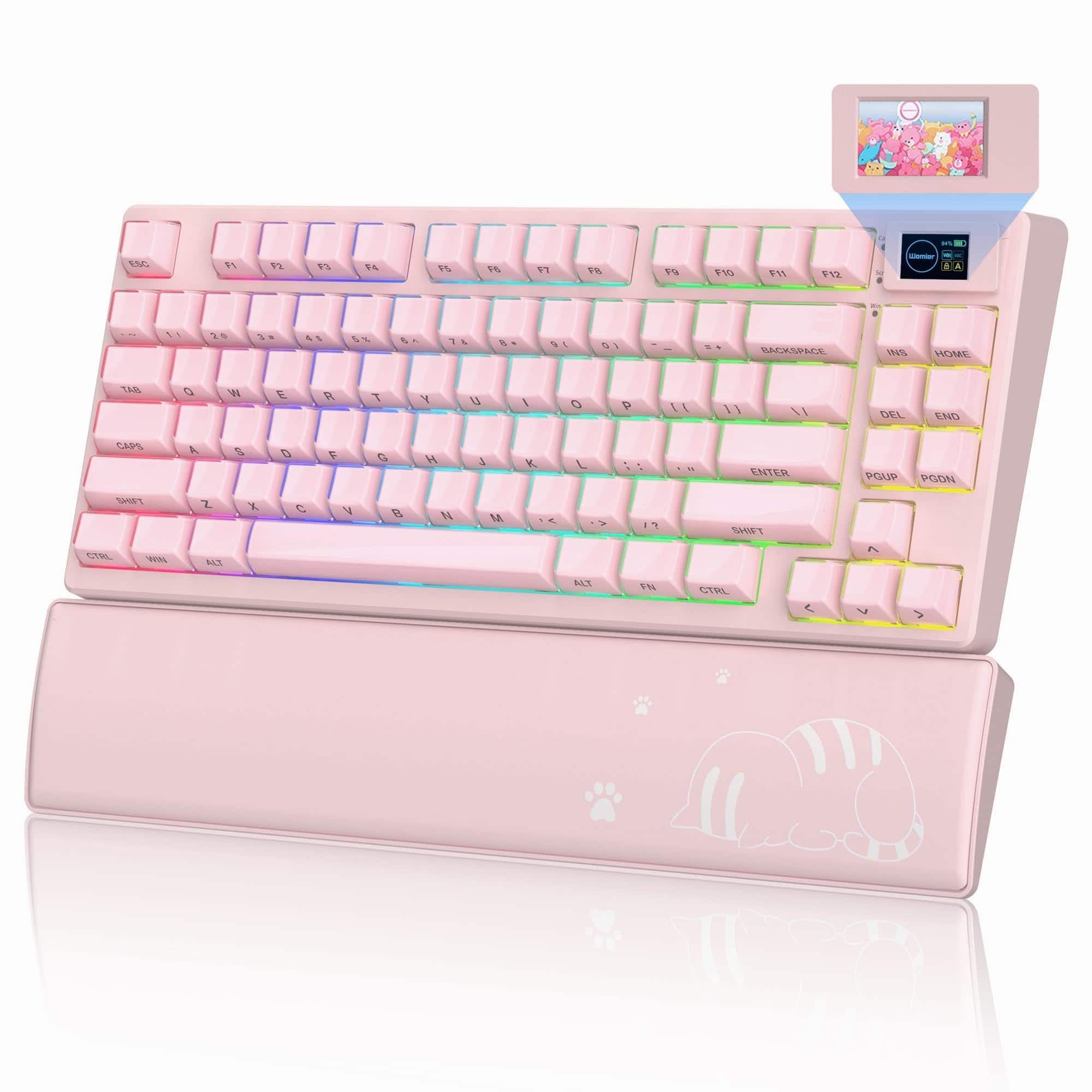 Empire DigiLabs - Wireless Mechanical With Color Screen Gaming Theme Hot Swappable Key Board W wrist Rest Sk80 Pro Gasket Rgb - Pink