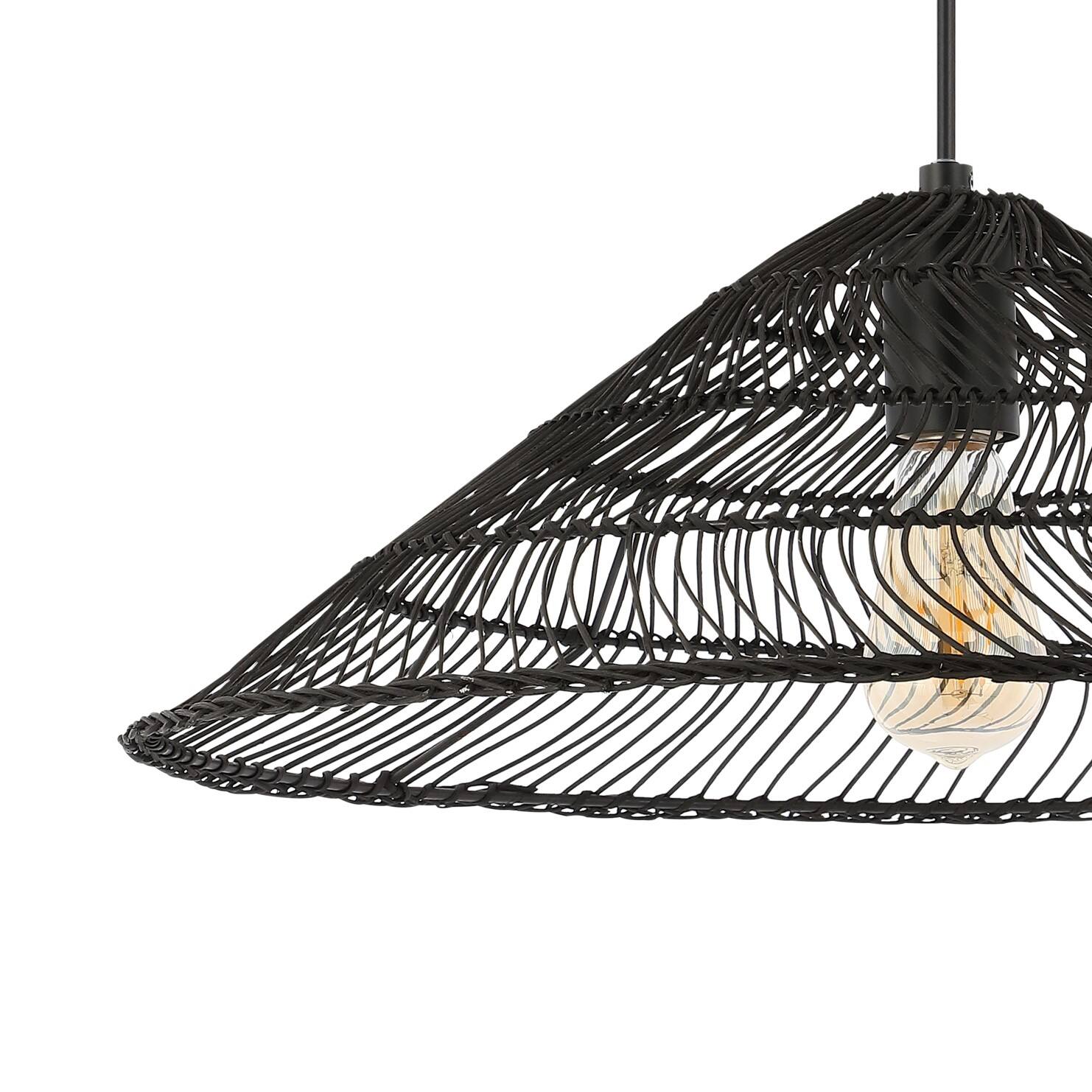 Alt View 4. Jonathan Y - Connie 20.25" 1-Light Farmhouse Coastal Rattan 180" Cord Plug-In or Hardwired LED Pendant, Black - Black.