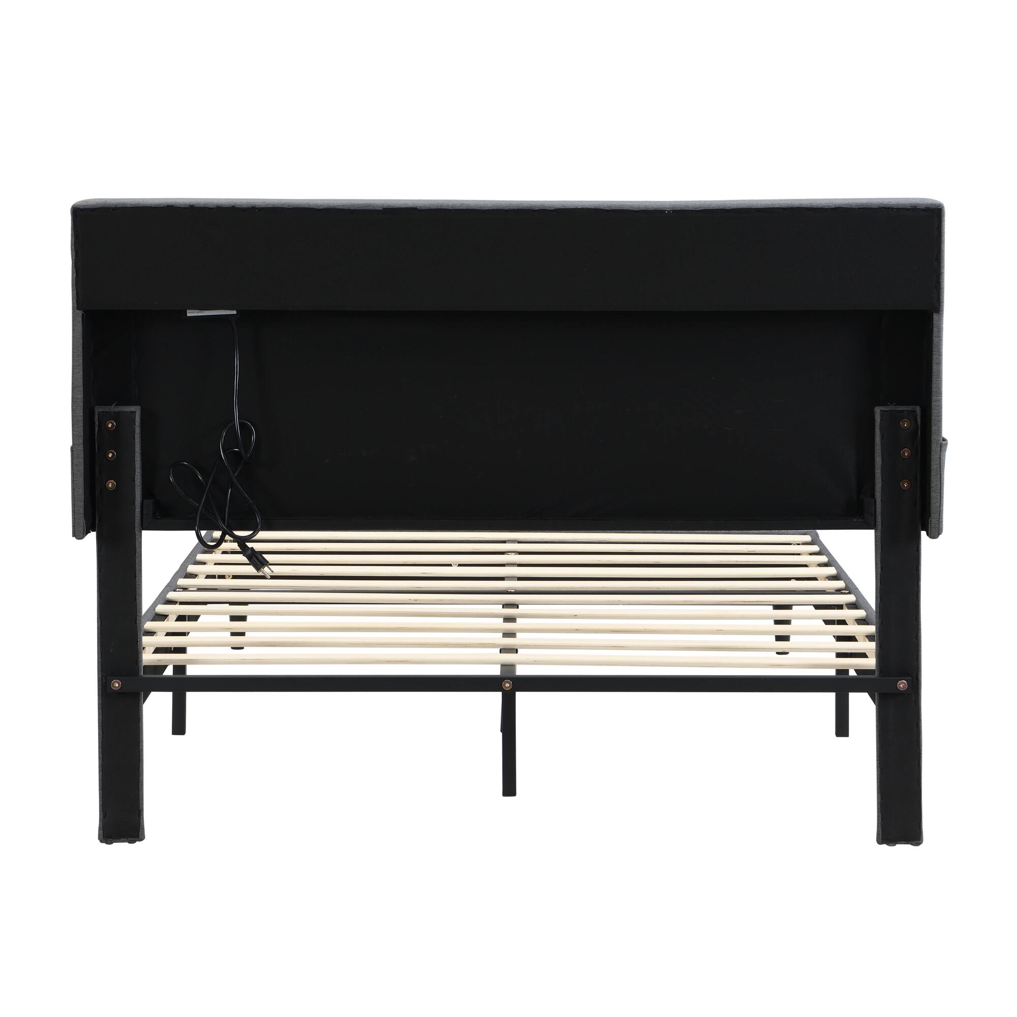 Alt View 4. GOODSILO - Queen-Size Upholstered Platform Bed Frame with Modern Button-Tufted Headboard and USB Charging Ports - Dark Gray.