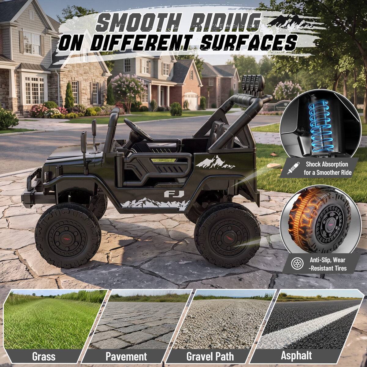 SMOOTH RIDING ON DIFFERENT SURFACES

Shock Absorption for a Smoother Ride

Anti-Slip, Wear-Resistant Tires

Grass
Pavement
Gravel Path
Asphalt