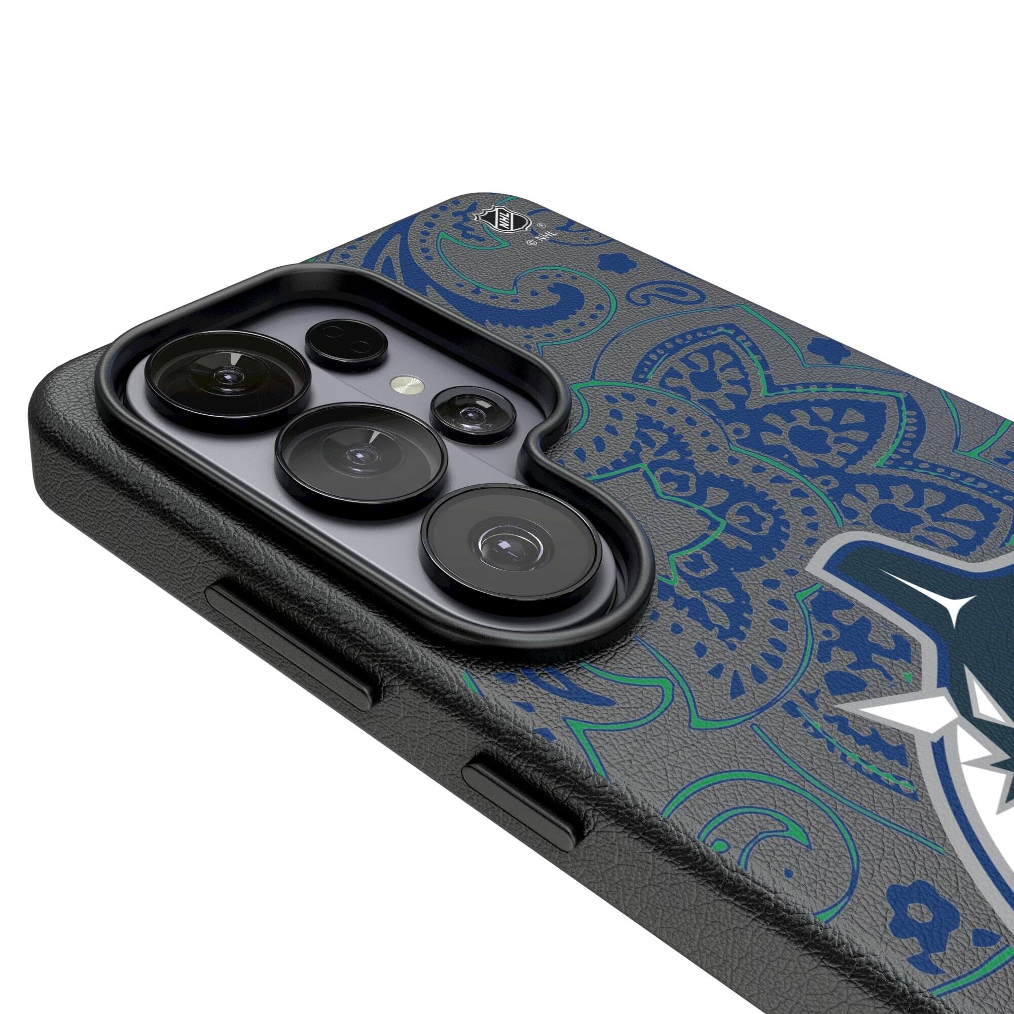 Alt View 2. Keyscaper - Vancouver Canucks Paisley Galaxy Magnetic Bump Case - S25 Ultra - Black.