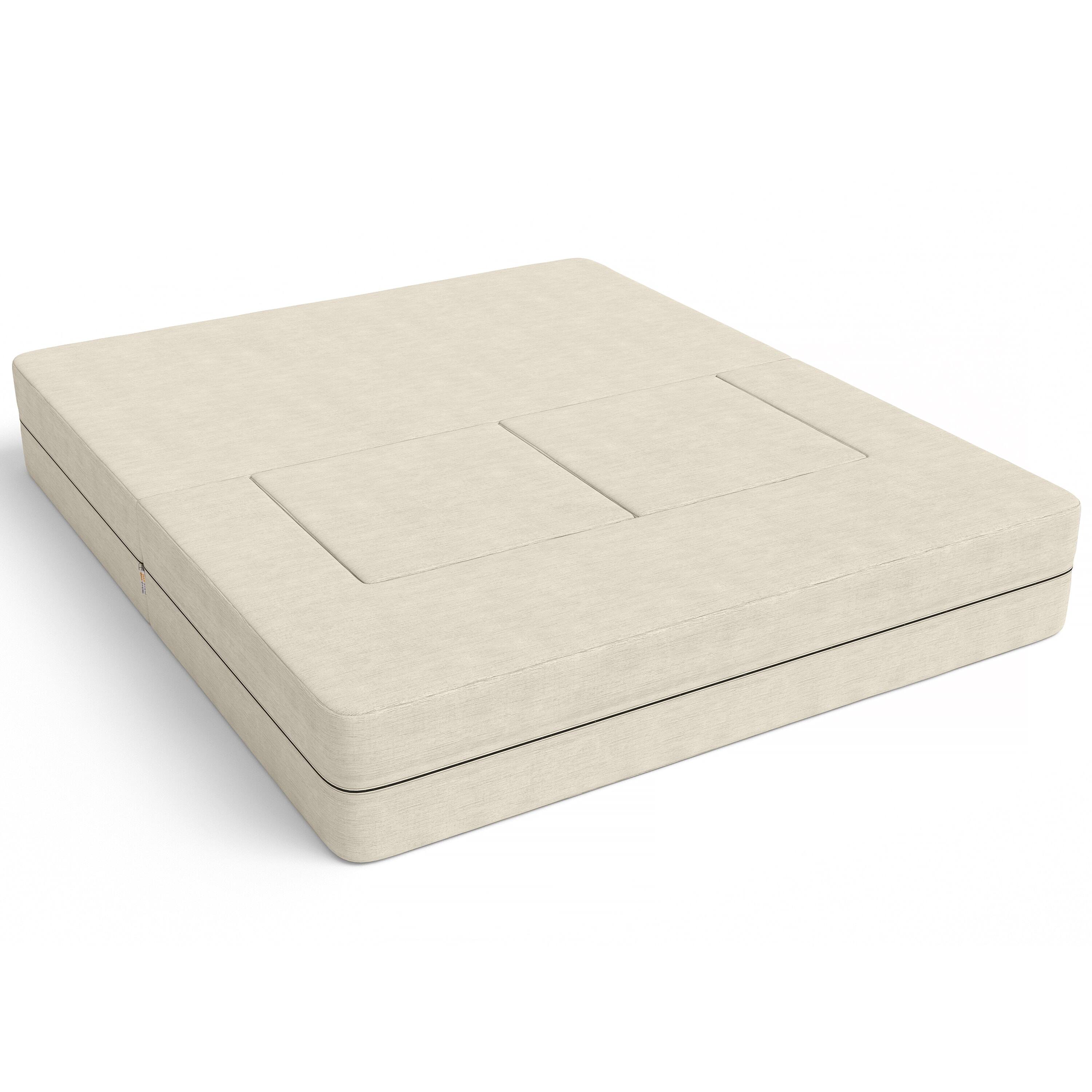 Angle. Jaxx - Jaxx Zipline Convertible Sleeper Loveseat & Ottomans, Textured Microvelvet - Ivory - Ivory.