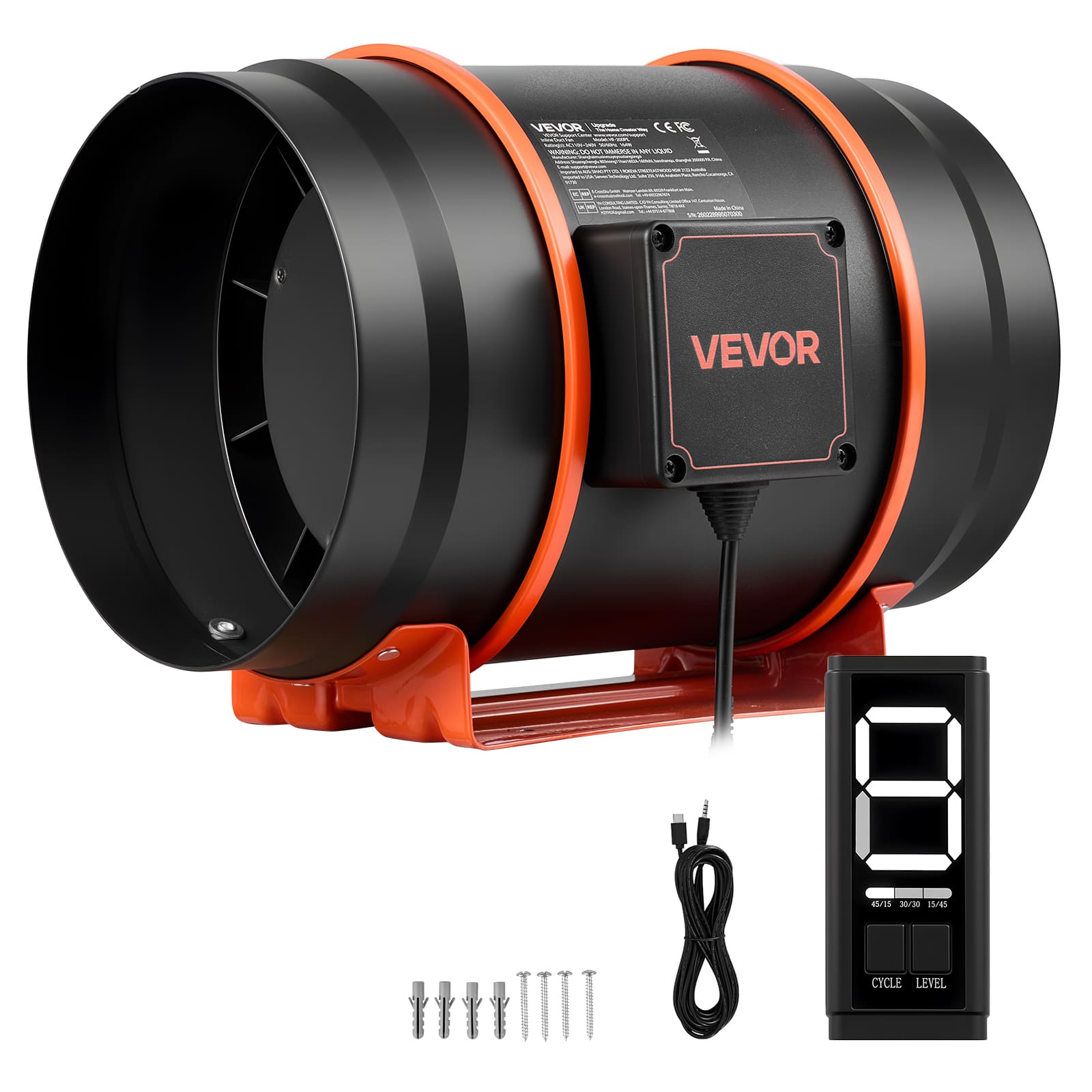 VEVOR - Inline Duct Fan, 807 CFM 8 inch EC Motor Ventilation Fan with 3-Speed Circulation, 10-Speed PWM Controller - Black