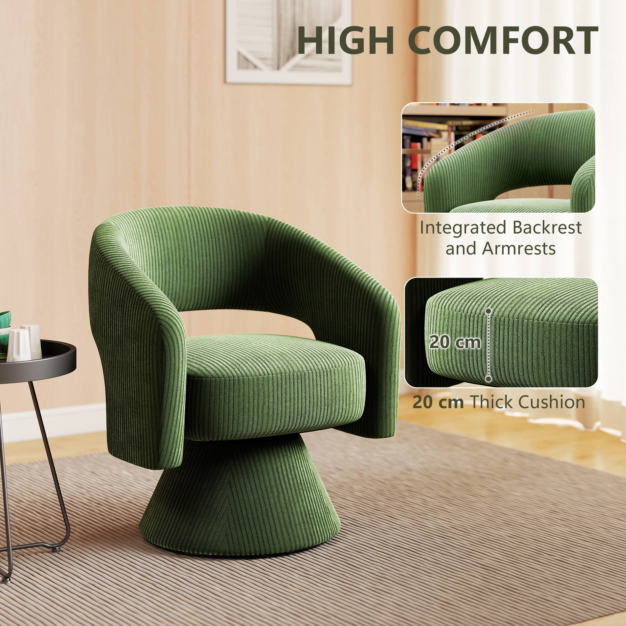 HIGH COMFORT  
Integrated Backrest and Armrests  
20 cm Thick Cushion