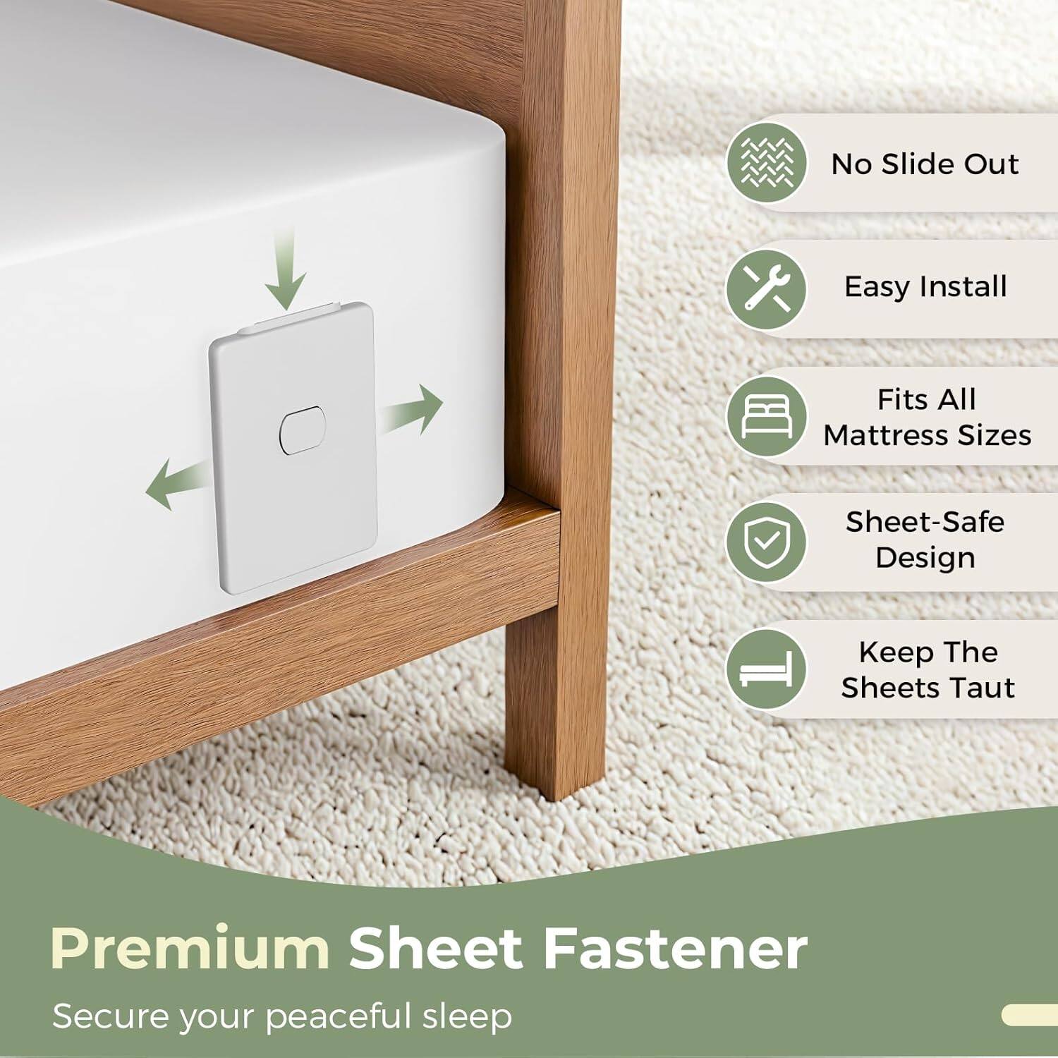 Alt View 3. FAUNNA - Extra Large & Wide Bed Sheet Holders for Corners: Heavy Duty Fitted Sheet Holder, Fits Twin/Full/Queen/King Mattress - White.