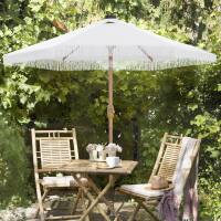 Angle. Ainfox - Ainfox 7.5 FT Patio Umbrella with Fringe , Outdoor Tassel Beach Umbrella,  with Crank & 18 LED Lights - White.