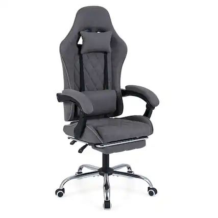 Front. WELLFOR - Gaming Chair Height Adjustable Computer Chair with Headrest and Lumbar Support - Gray.