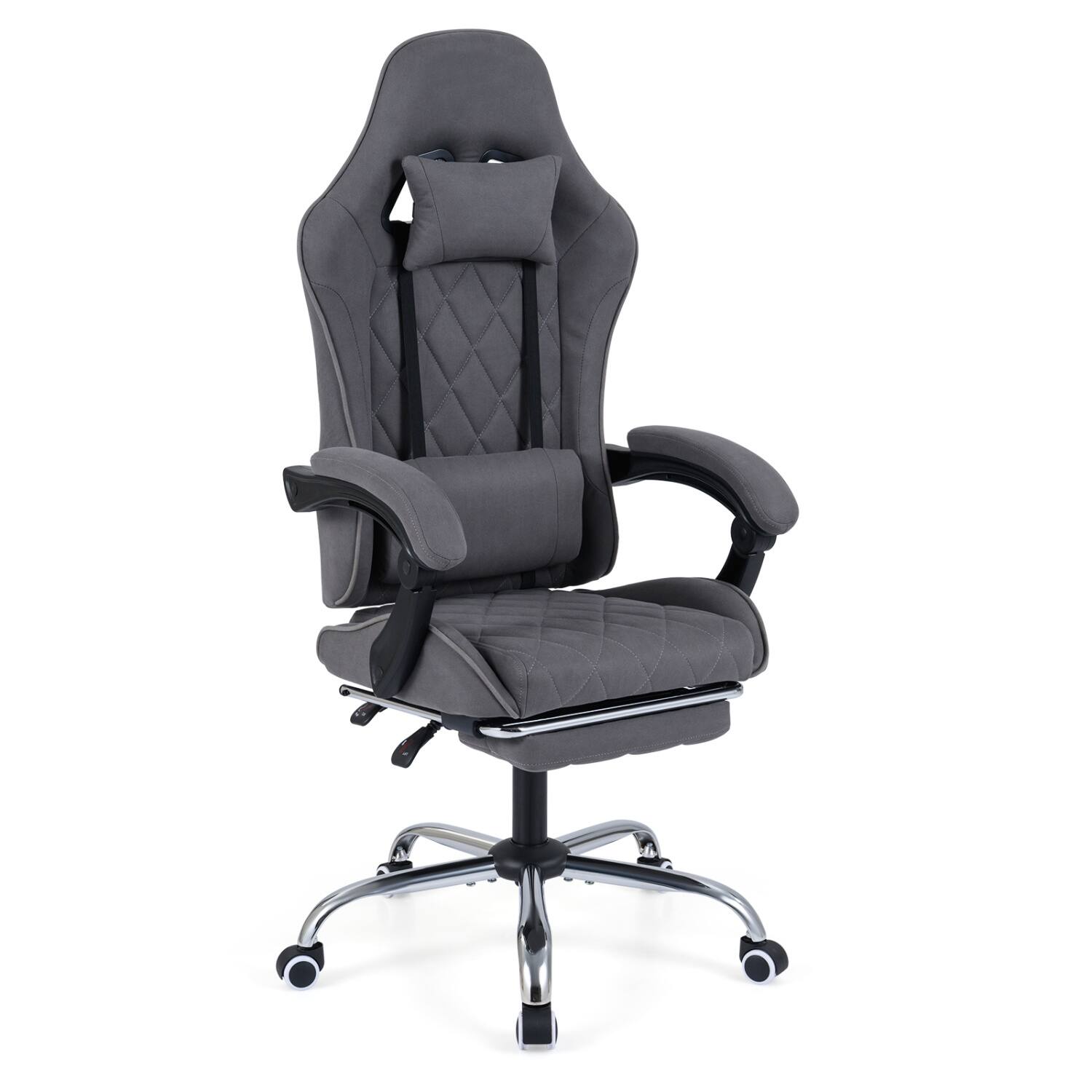 Front. WELLFOR - Gaming Chair Height Adjustable Computer Chair with Headrest and Lumbar Support - Gray.