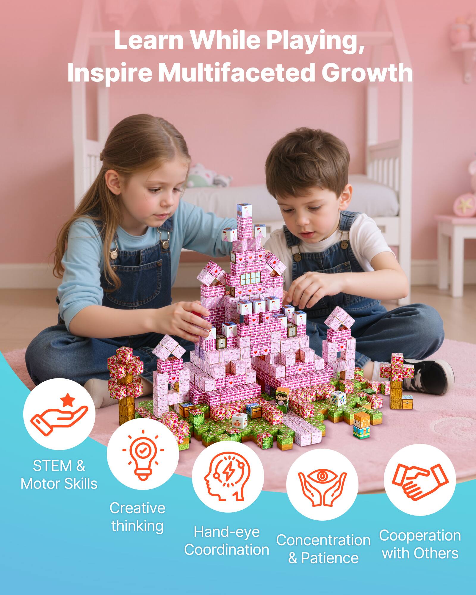 Learn While Playing, Inspire Multifaceted Growth
STEM & Motor Skills
Creative thinking
Hand-eye Coordination
Concentration & Patience
Cooperation with Others