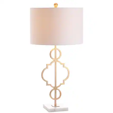 Front. Jonathan Y - July 31" Modern Contemporary Metal LED Table Lamp, Gold Painting - Gold Painting/White.