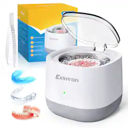 Exluvon - Ultrasonic Retainer Cleaner 45kHz, 250ML Portable Ultrasonic Cleaner, Professional Retainer Cleaner Machine for Dentures